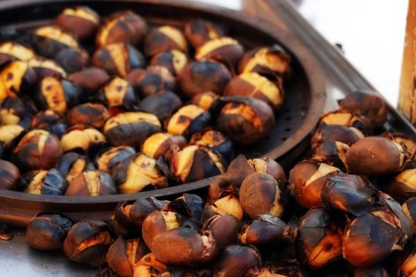 Roasted Chestnuts in summer or winter in Istanbul’s Istiklal Street. Selective Focus